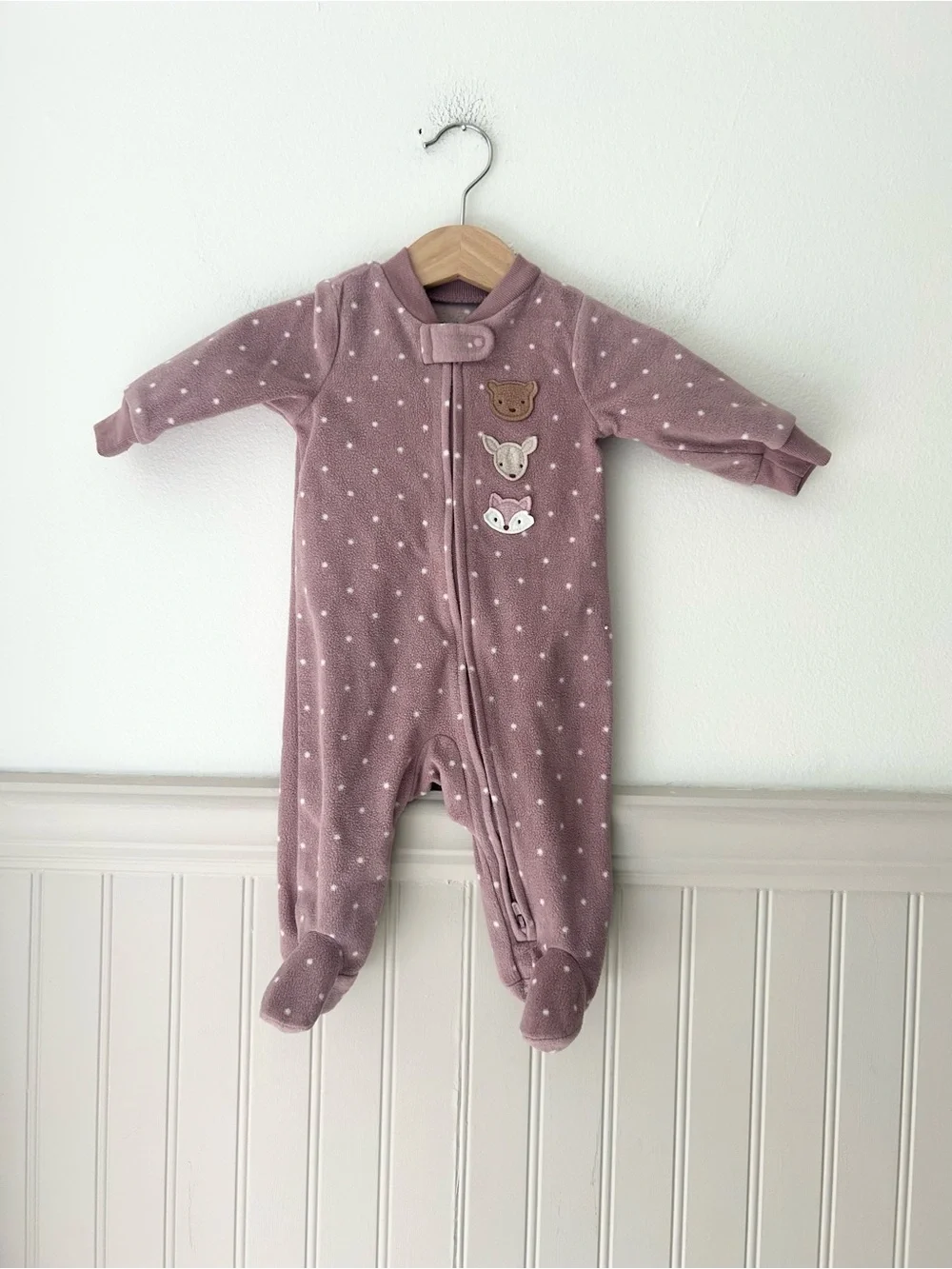 Carter’s 3 Months Mauve Polka Dot Footed Sleeper Zipper One Piece